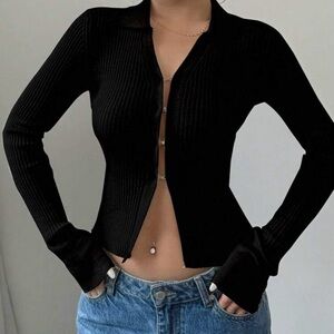 Black Ribbed Long Sleeve Top